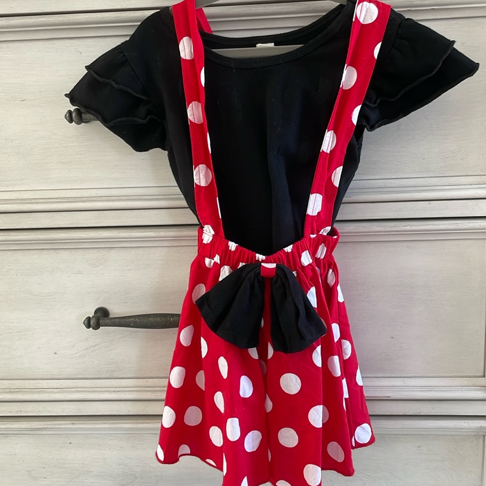 4T Minnie Mouse light weight dress. Red/black with white polka dots